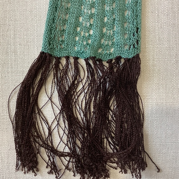 Boho Knit Multicolor Fringe Scarf – 80" Long (96" w/ Tassels) – Soft Open-Weave - Picture 3 of 6